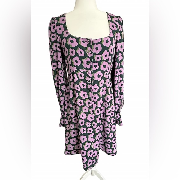 Kate Spade NY Flaire Flora Fluid Mini Dress Green Pink Floral Crepe Size 6 - Picture 6 of 15